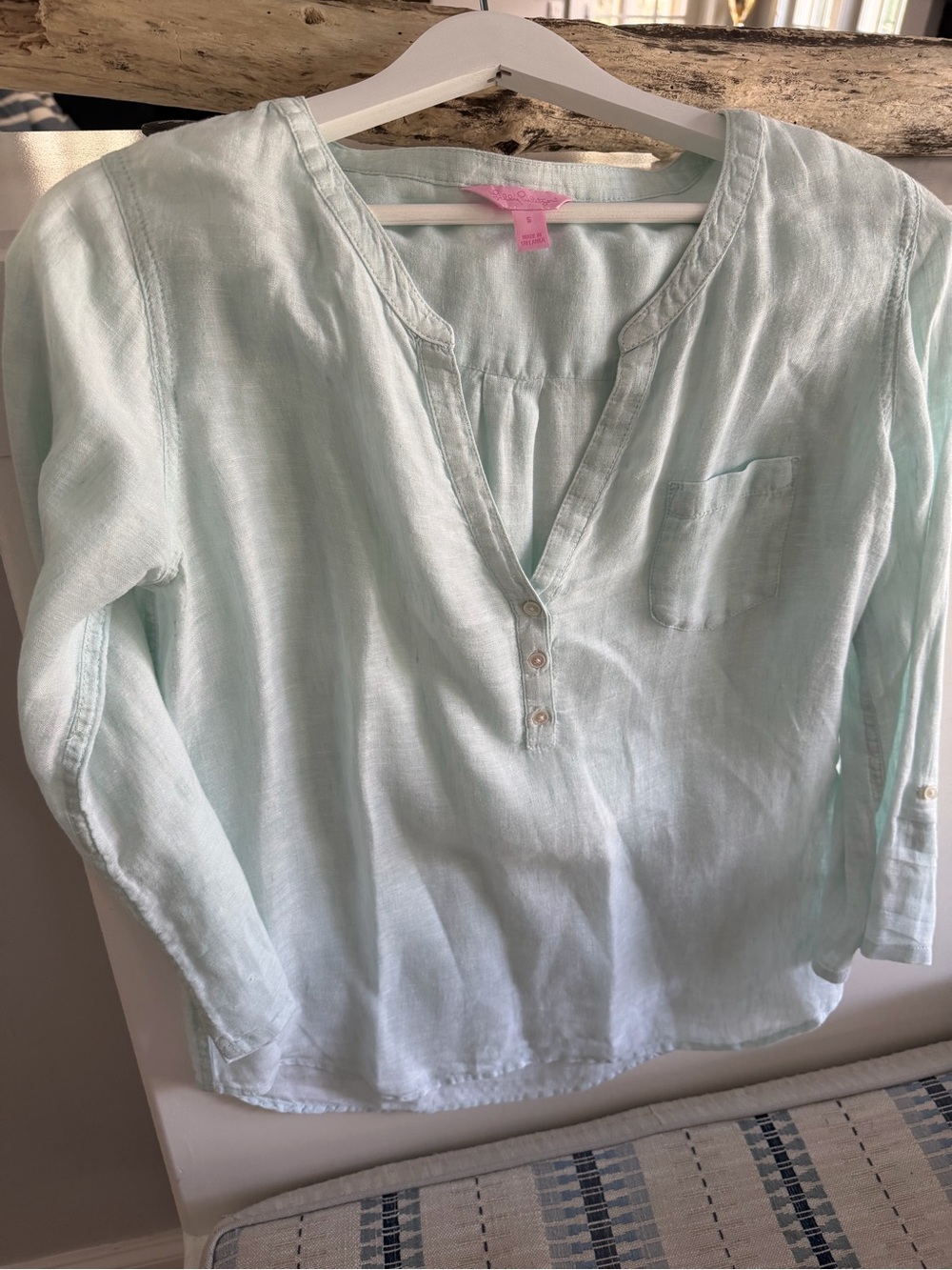 Lilly Pulitzer Light Mint Henley Pullover Top